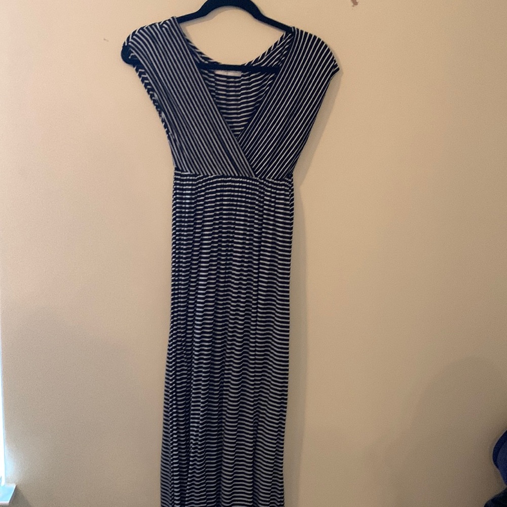 Impressions Boutique black and white striped maxi dress